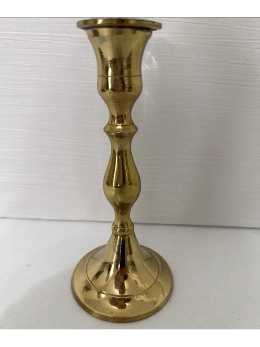 Homco Tulip Diamond Clear Votive Holder on Heavy Brass Candlestick Holder 10.75